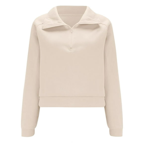 Beige Womens Tops Womens 2 Piece Outfits Half Zip Hoodie Sweatsuit Sets Oversized Sweatshirt Baggy Fall Fashion Sweatpants Shirts for Women