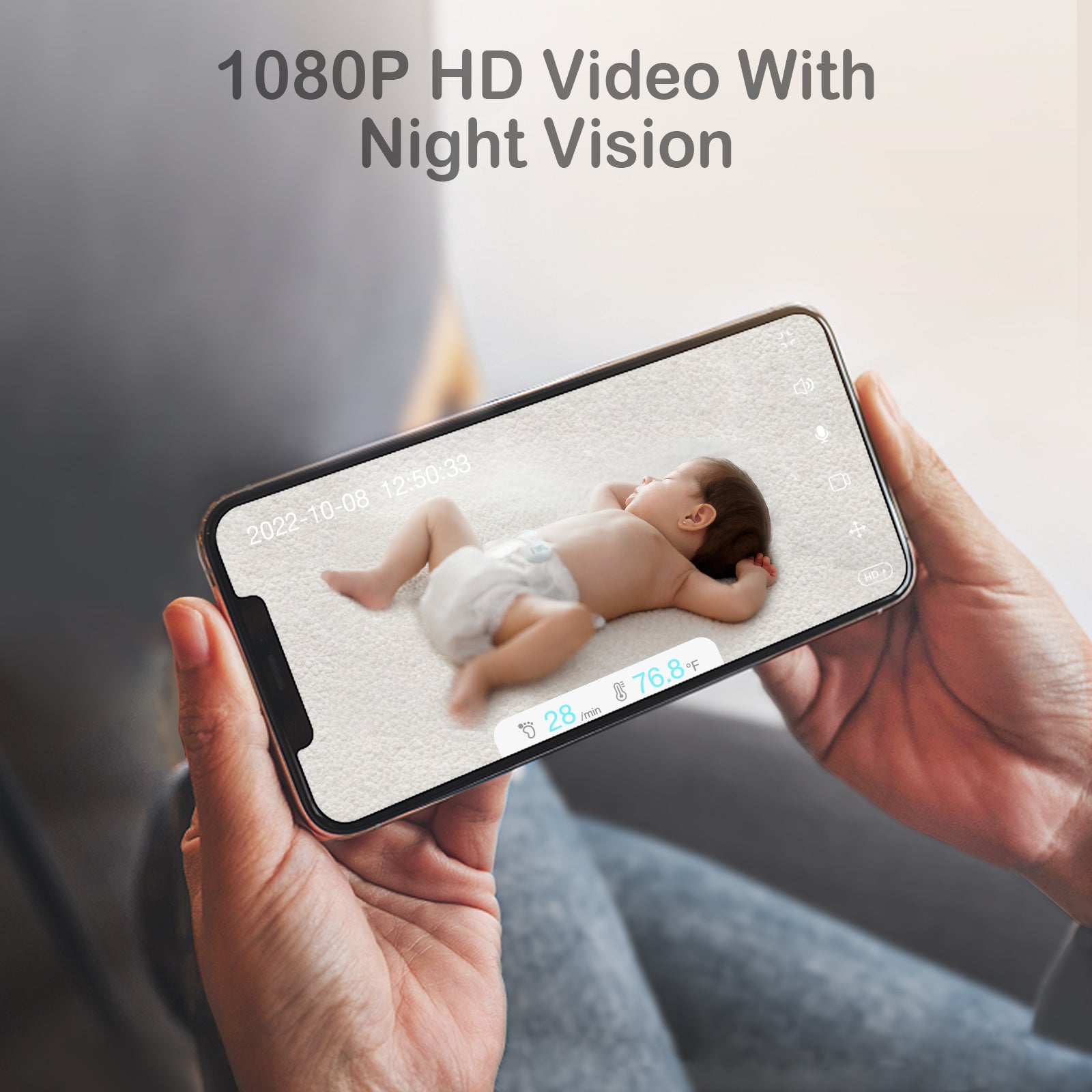 Sense-U HD Video Baby Monitor with 1080P HD WiFi Camera and Background Audio, Night Vision, 2-Way Talk, Motion Detection & No Monthly Fee (Compatible Smart Baby Monitor) - image 3 of 7
