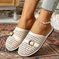 thumbnail image 4 of Gpaecead Women Woven Hollow Out Beach Slippers Closed Toe Breathable Soft Sole Ornamental Buckle Summer Slides, Beige, 4 of 8