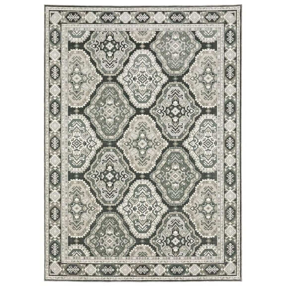 Oriental Weavers Ellington Area Rug - ELL04 - 5'3" x 7'6" - in Ivory/ Blue - Vintage Inspired, Stain Resistant, Family and Pet Friendly , Bedroom, Office Rug