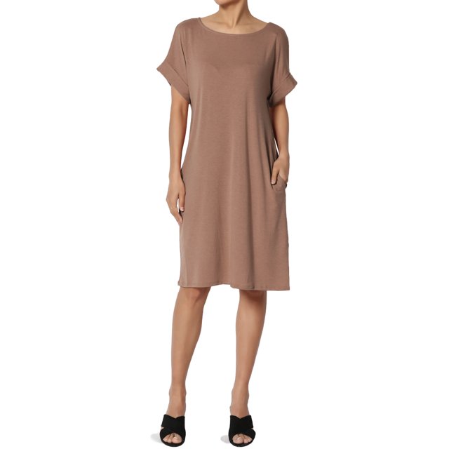 Robe T-Shirt Midi Longueur Genou à Manches Courtes Ajustée pour Femmes