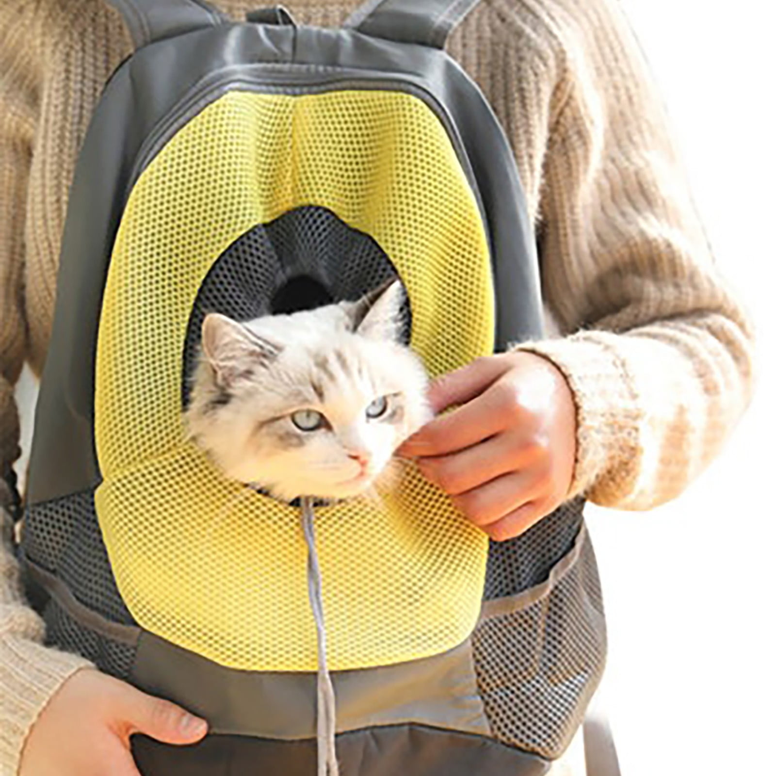 JAHH Foldable Mesh Pet Carrier Backpack, Breathable Dog Shoulder Bag with Chest Strap, Collapsible Cat Travel Bag for Small Animals Outdoor Vet Visits