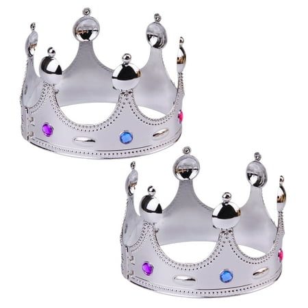 

2 Pcs Halloween Party Silver King Crown Plastic Plating Monarch Crown Antique Royal Medieval Crown Theater Halloween Prop Birthday Party Favors