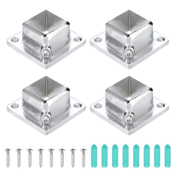 4Pcs Square Post Base, 3-5mmT Aluminum Alloy Flange Bases Deck Post Brackets for Deck Fence Mounting Fits 1" x 1" Posts Fittings