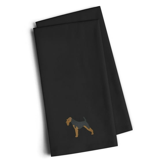 Welsh Terrier Black Embroidered Towel Set of 2