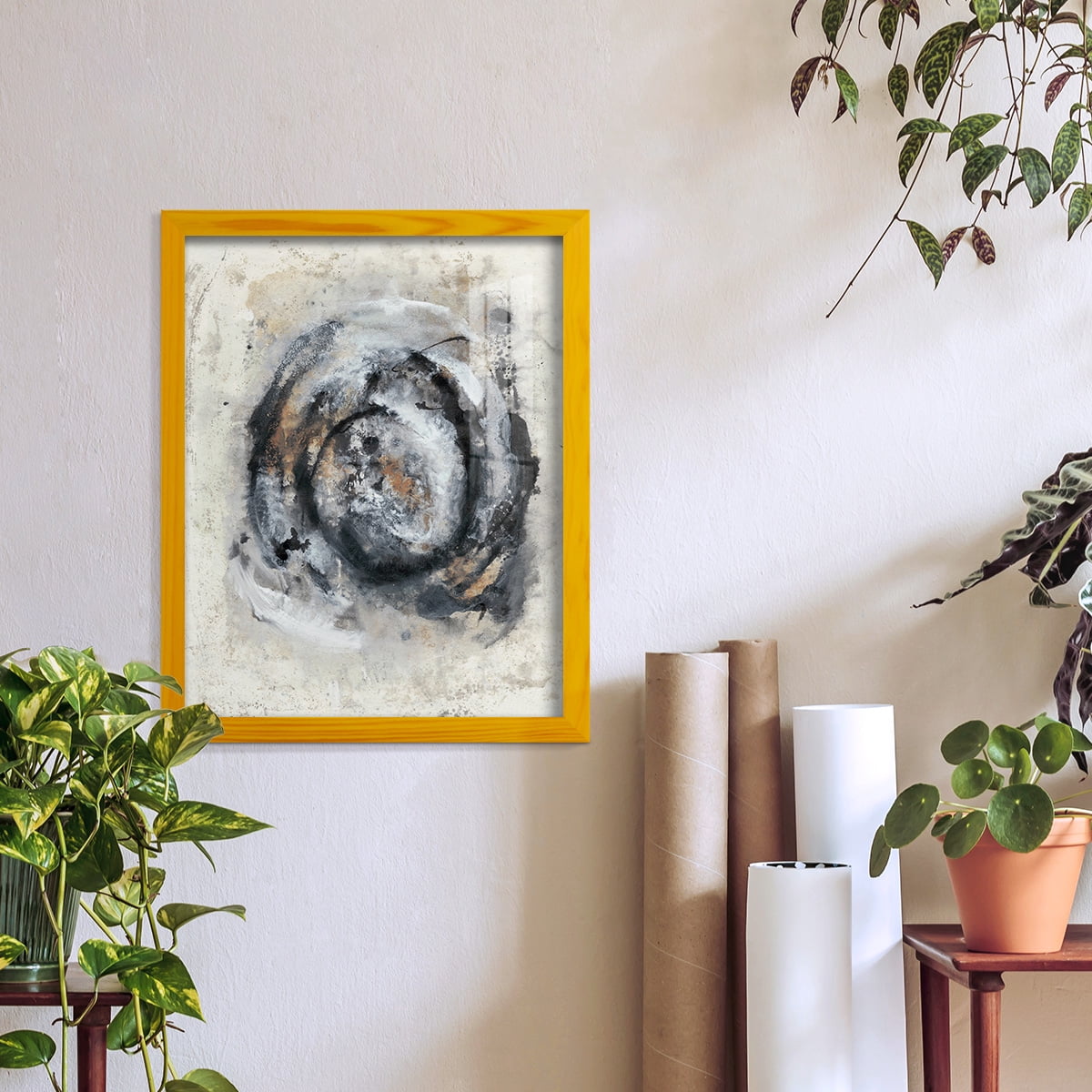 Circular Energy IV -Framed Print w/glass-Sunflower Yellow
