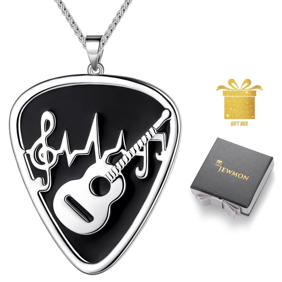 Jewmon Rock Guitar Pick Necklace for Men Women Couples Valentine Day Gifts Punk Music Note Pendant Chain Jewelry