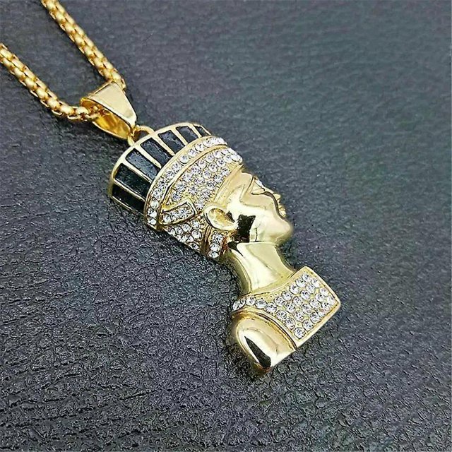 Hip Hop Necklace Stainless Steel Gold Color Iced Out Chains Egyptian Pharaoh Pendant Necklace For Men/Women Gifts