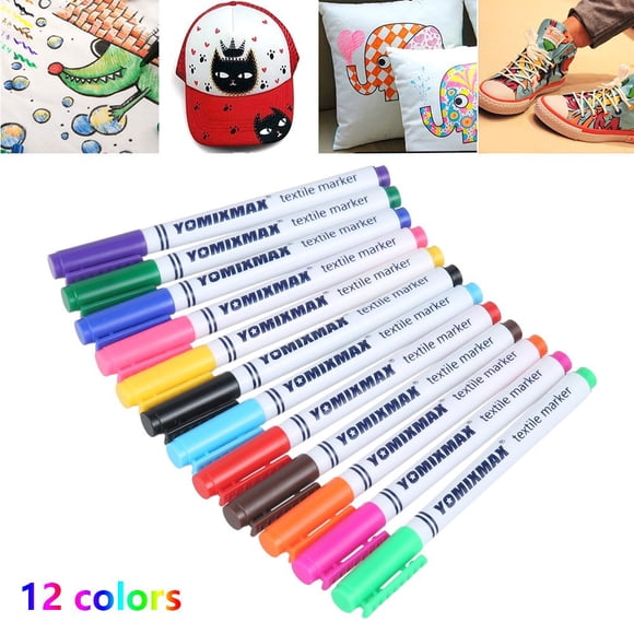 12 Colors Permanent Paint Pens DIY Textil Fabric Marker T-Shirt Cloth Shoes