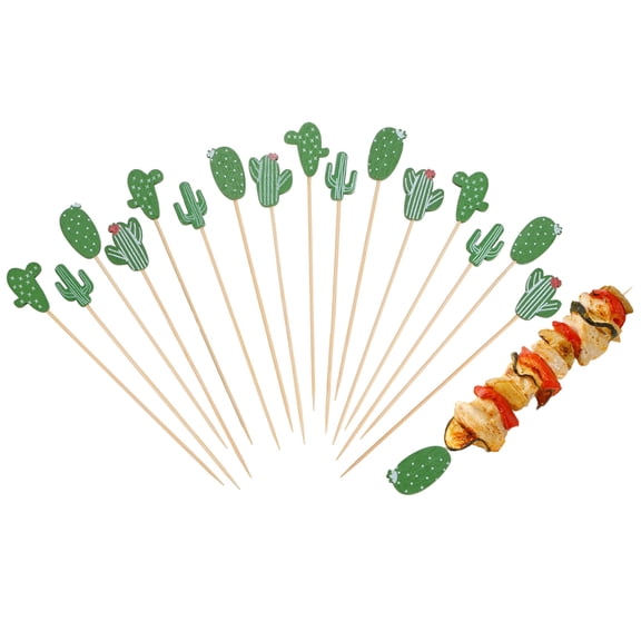 Uxcell 100-Pack Cocktail Picks, 5.3 Inch Long Bamboo Fancy Toothpicks for Barbecue/Charcuterie Boards/Drinks/Fruit [Green, Cactus]