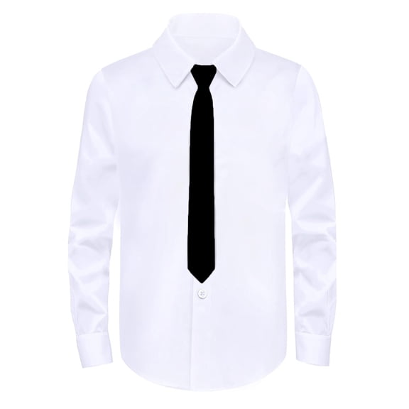 KKBOTIVE Boy's Long Sleeve Dress Shirt Solid Stretch Kids Casual Button Down Shirts with Tie Teen School Uniform ( White Size: 3-4 years )