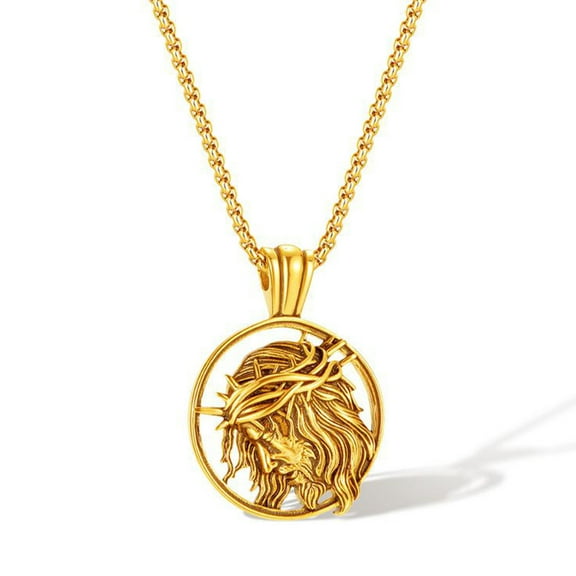 HETICA Religious Jesus Christ Pendant, Stainless Steel Cross Medal Jewelry Gift for Men and Women