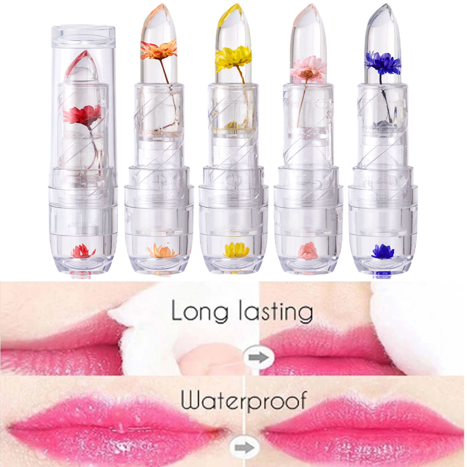 Long-Lasting Dried Flower Jelly Lipstick Moisturizes and Keeps The Color Changing Lipstick Moist Long Lasting Lip Gloss Spray Mist Lip Balm Pack Lip