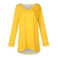 thumbnail image 4 of KHONTS Women's V Neck Long Sleeve T Shirts Solid Color Long Tops Loose Fit Casual Fashion Tees for Daily Wear Yellow XXXL, 4 of 5
