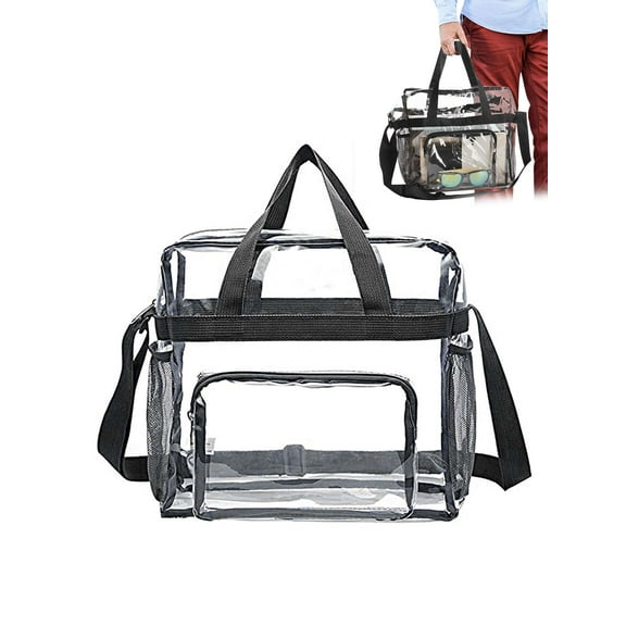 Gustave Stadium Approved Clear Handbag Transparent Tote Crossbody Bag for Women Men, See Through PVC Large Capacity Zipper Shoulder Bag for Festival Concert Sports Event "Black"