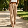 thumbnail image 6 of Women's Solid Corduroy Wide Leg Pants High Waist Drawstring Elastic Waist Comfy Casual Lounge Trousers with Pockets Khaki XL, 6 of 6