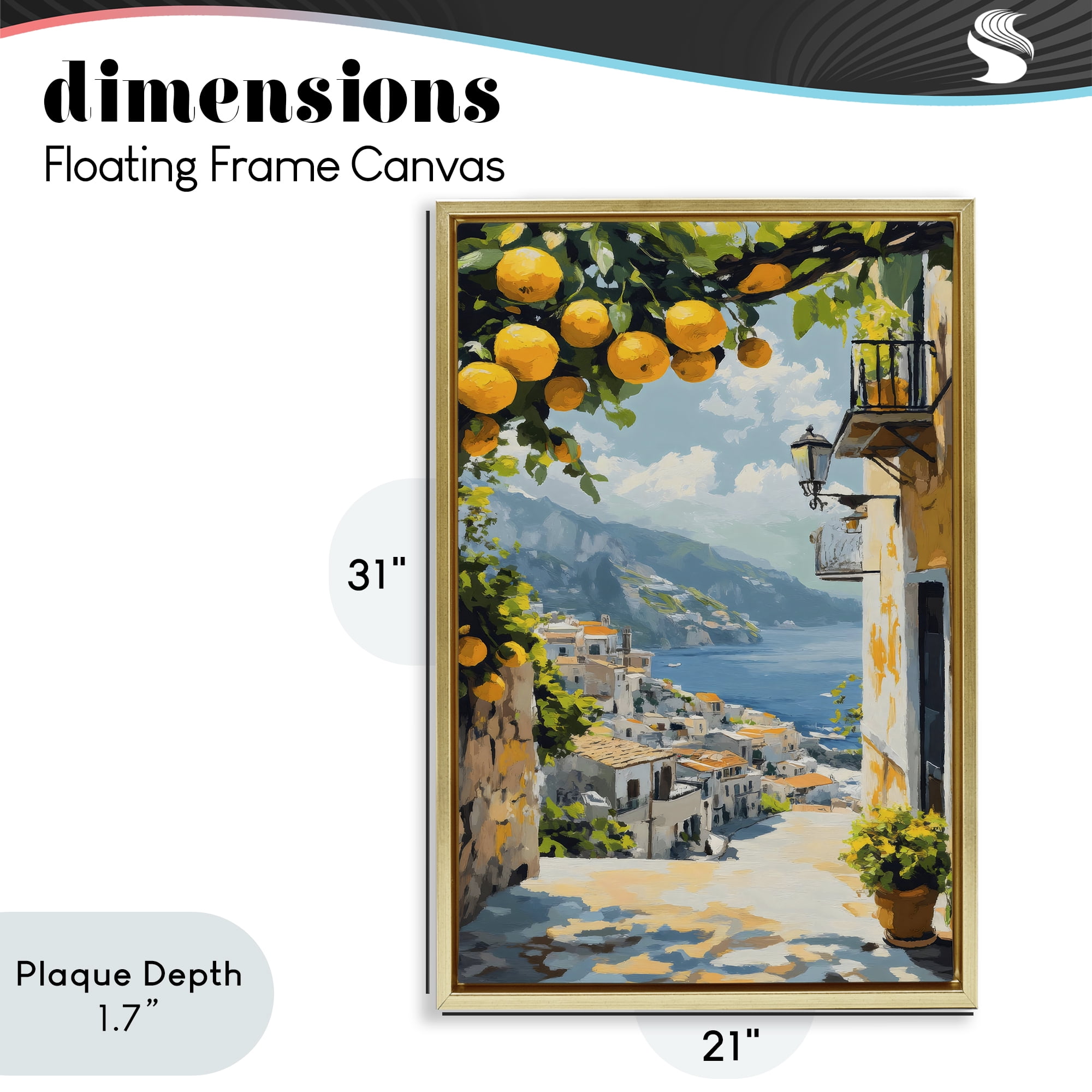 Stupell Industries Lemon Tree Overlooking Coast Gold Framed Floater Canvas Wall Art, design by Creative Studio