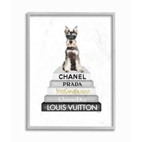 Stupell Industries Adorable Dog Sitting on Neutral Glam Fashion Book Stack Designed by Amanda Greenwood