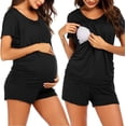 thumbnail image 2 of Ekouaer Women's Maternity Nursing Pajamas Set Breastfeeding Sleepwear Double Layer Short Sleeve Top & Shorts Pregnancy PJS, 2 of 5
