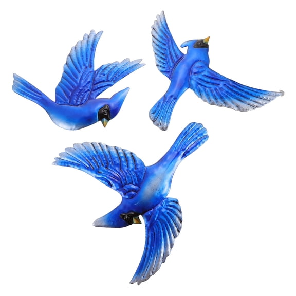 Minkissy Blue Iron Birds Wall Adornment for Decor Unique Design Home Accent 3Pcs