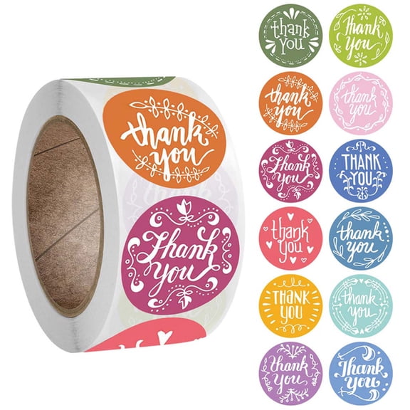 HGYCPP 500Pcs/Roll 12 Styles Round Thank You Stickers Wedding Party Handmade Scrapbooking Gift Packaging Seal Labels Baking Envelope Stationery Decoration
