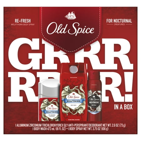 Body Trio Gift Set Old Spice Antiperspirant and Deodorant + Body Wash + Body Spray, Wolfthorn Gift Pack ()