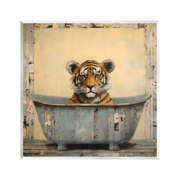 Stupell Industries Tiger in Rustic Tub Animals & Insects Painting Unframed Art Print Wall Art, 12 x 12