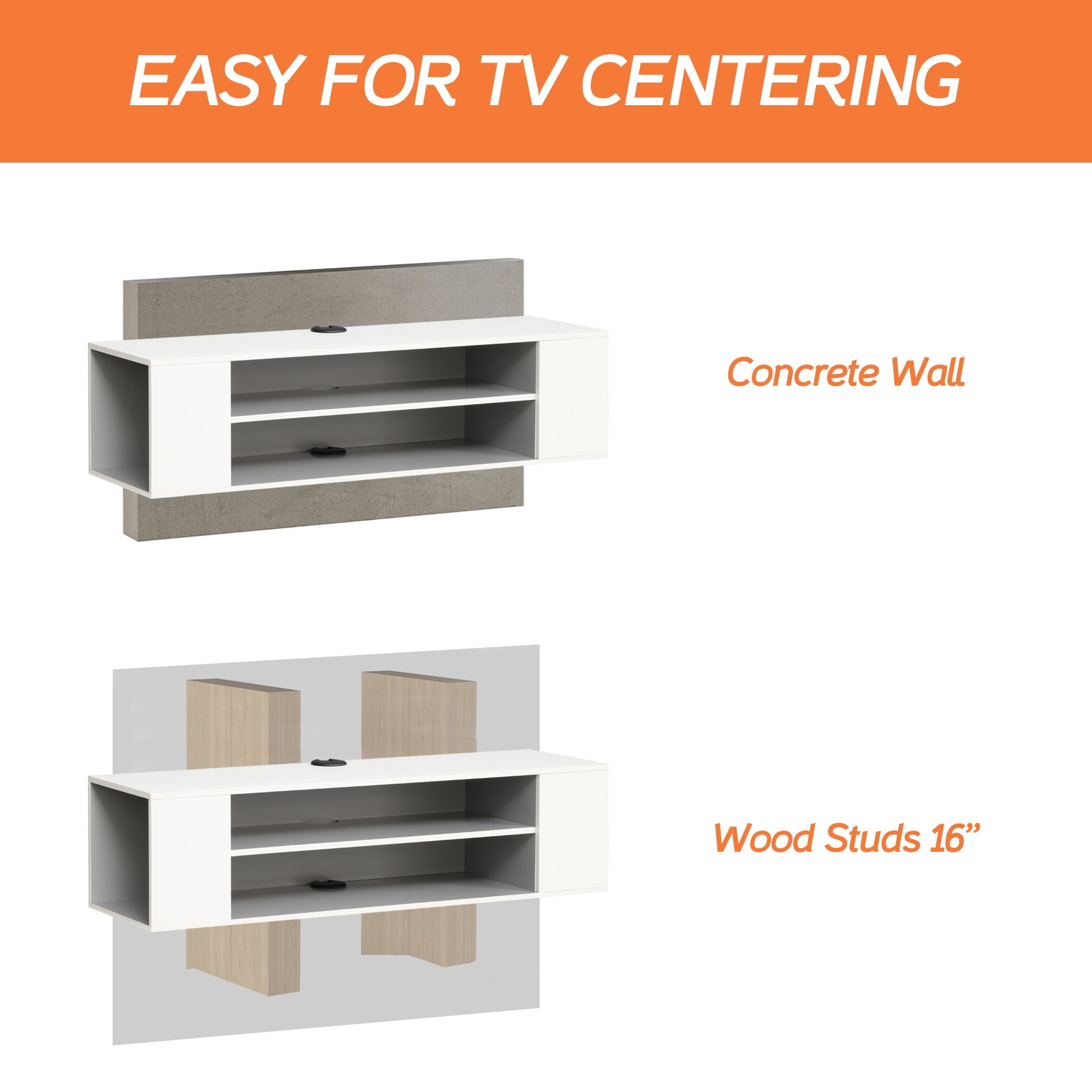 Yellow Light Floating TV Stand Wall Mounted, Modern Floating Media Storage Shelves TV for Wall, 39.3 inch, White