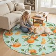 thumbnail image 4 of Washable Round Rugs 3ft Oranges Fruits Circle Rug Non-Slip Soft Non-Shedding Low-Profile White Florals Farmhouse Green Leaves Small Area Rug Carpet for Living Room Bedroom Dining Room Home Decor, 4 of 8