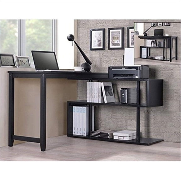 Pemberly Row Accent Shelf with Student Desk in Black
