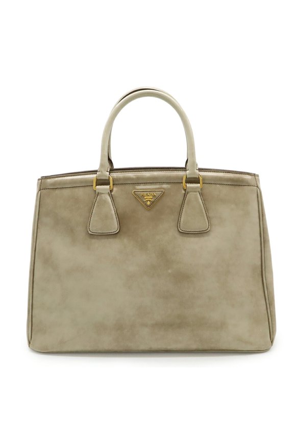 Pre-Owned PRADA SPAZZOLATO Handbag/Shoulder Bag in Enamel CERA FUME Beige BN2401