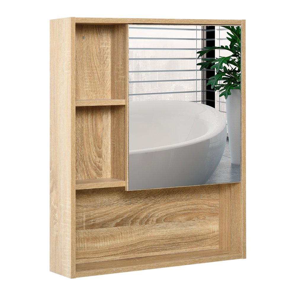 kleankin WallMounted Wooden Storage Bathroom Medicine Oak