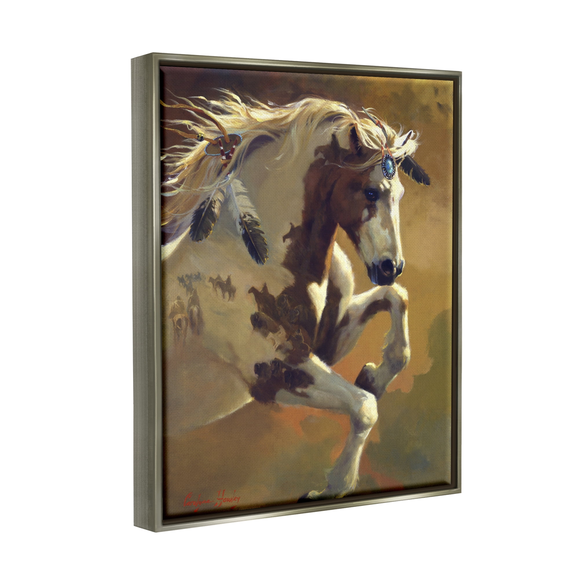Stupell Industries Jumping Horse Painting Animals & Insects Painting Gray Floater Framed Art Print Wall Art, 25 x 31