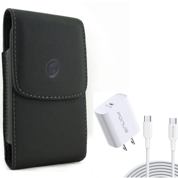 For Google Pixel 6a - 18W PD Home Charger w Case Belt Clip, Fast Type-C 10ft Long Cable Quick, Leather Holster Cover for Google Pixel 6a Phones