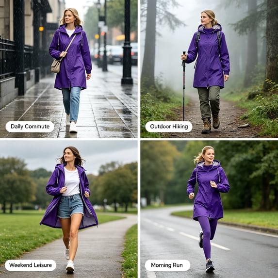 Women's Waterproof Windproof Rain Jacket Hooded Loose Fit Coat With Pocket Outdoor Raincoat Windbreaker Jacket for Hiking Travel | CSEONE,Blue 3XL