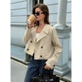 thumbnail image 4 of Women Cropped Trench Coat Casual Double Breasted Short Jacket Fall Fashion Outerwear with Belt Khaki S, 4 of 7