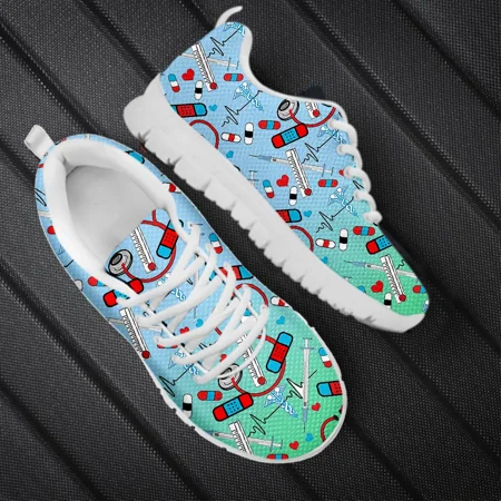 

2023 Ladies Flat Shoes Gradient Medical Facilities Pattern Lace-up Casual Sneakers for Women Light Enfermera Zapatos