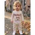 thumbnail image 3 of Cjfdfy Newborn Baby Boy Fall Outfit Mama's Boy Embroidery Ribbed Long Sleeve Romper Elastic Waist Pants 2 Piece Set Infant Cute Coming Home Fall Winter 0-12M, 3 of 9