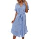 thumbnail image 4 of Txlixc, vestido a media pierna con botones para mujer, vestido de verano bohemio, manga corta, estampado floral, volantes, cinturón, línea A, vestido suelto de camisa Txlixc Estilo de ocio, 4 of 10