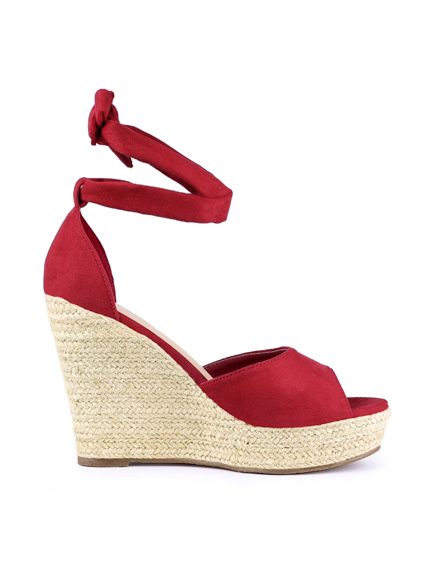 DARING DIVA Women's Espadrilles Tie Up Ankle Strap Wedges Sandals Red 9
