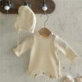 thumbnail image 5 of LYHaoo Baby Girls Boys Solid Lace Knit Autumn Long Sleeve Romper Jumpsuit Clothes Boys Jumpsuit Romper 12-18 Months Beige(Toddler), 5 of 6