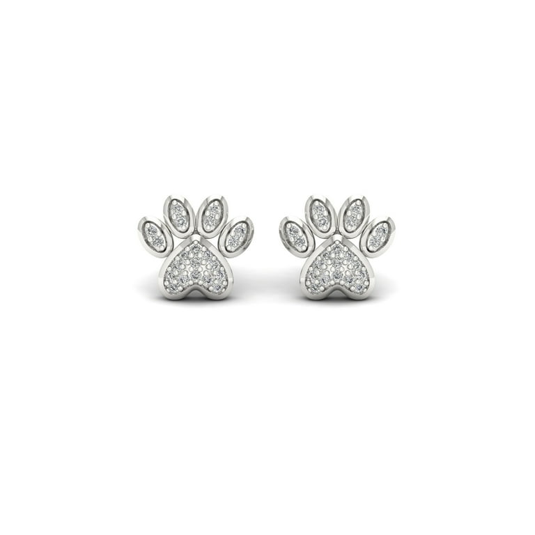 White gold paw shop print earrings