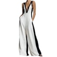 thumbnail image 2 of Sokhug Women Sleeveless Wide Leg Jumpsuit Deep V Neck Contrast Binding with Pocket Elegant Formal Casual Full Length Romper, 2 of 6