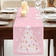 thumbnail image 3 of Pink Christmas Tree Table Runner 108 Inches Long, Cotton Linen Table Runner Dresser Scarf, Winter Balls Snowflake Xmas Tree Fabric Tablerunners for Dining Coffee Tables Wedding Holiday Party 13"x108", 3 of 9