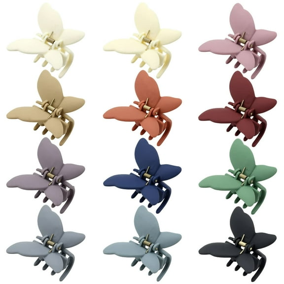 12 Pack Frosted Plastic Butterfly Hair Clips Colorful Hair Claw Clips Barrettes Y2K Butterflies Hair Grips Accessories Buns Chignons Twists Ponytails Holders for Women Girls Kids