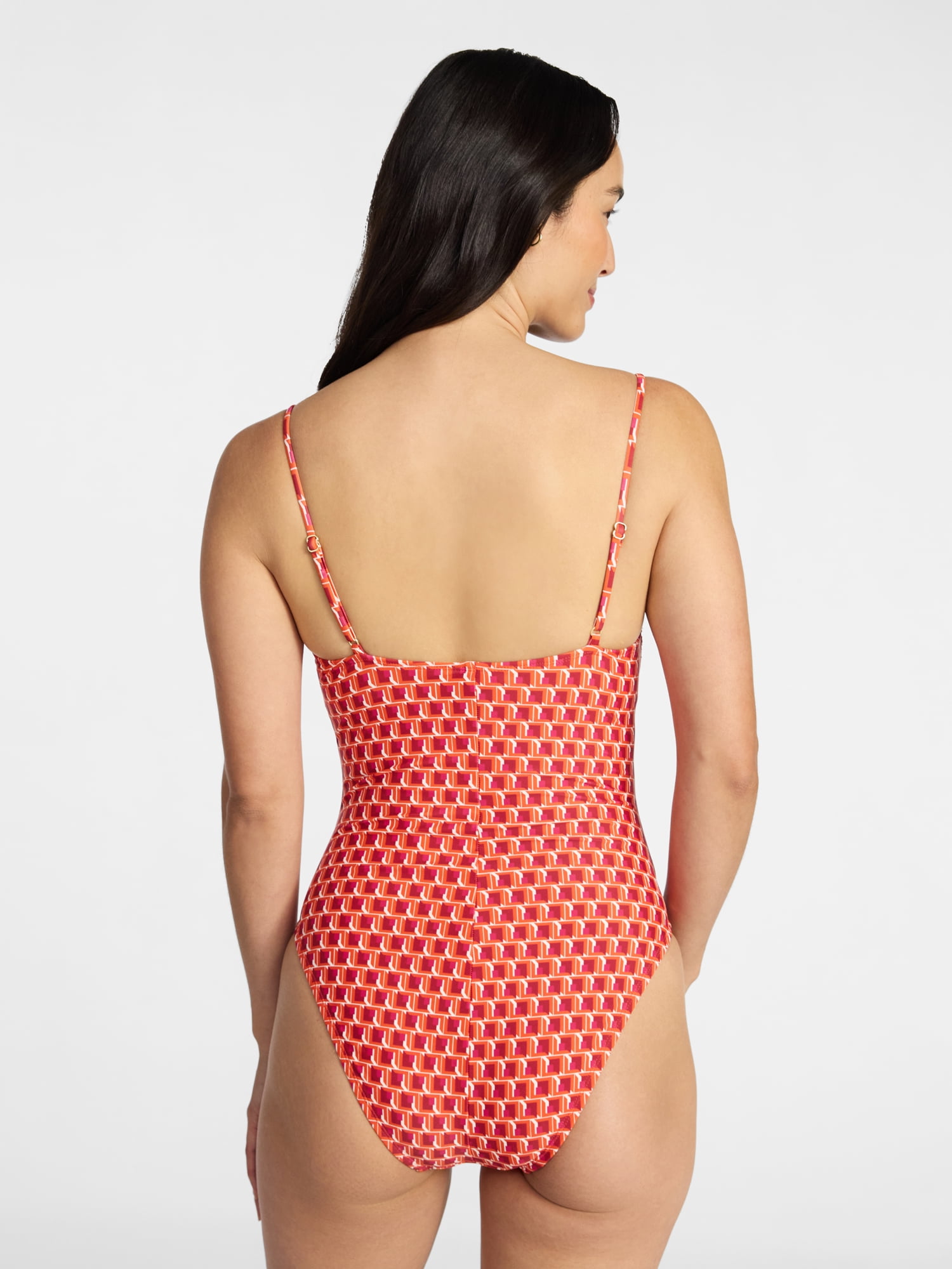 Time and Tru Women's and Women’s Plus Square Neck One-Piece Swimsuit, Sizes XS-3X, Family Swim