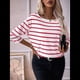 thumbnail image 4 of Camisetas de 3/4 para Mujer, Camisas A Rayas con Cuello , Camisetas de Algodón Francés Rojo XL, 4 of 8