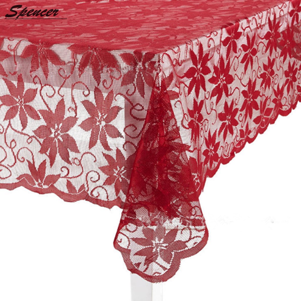 Spencer Red Lace Holiday Tablecloth Cover Rectangle 60" x120" with Engineered Jacquard Modern 