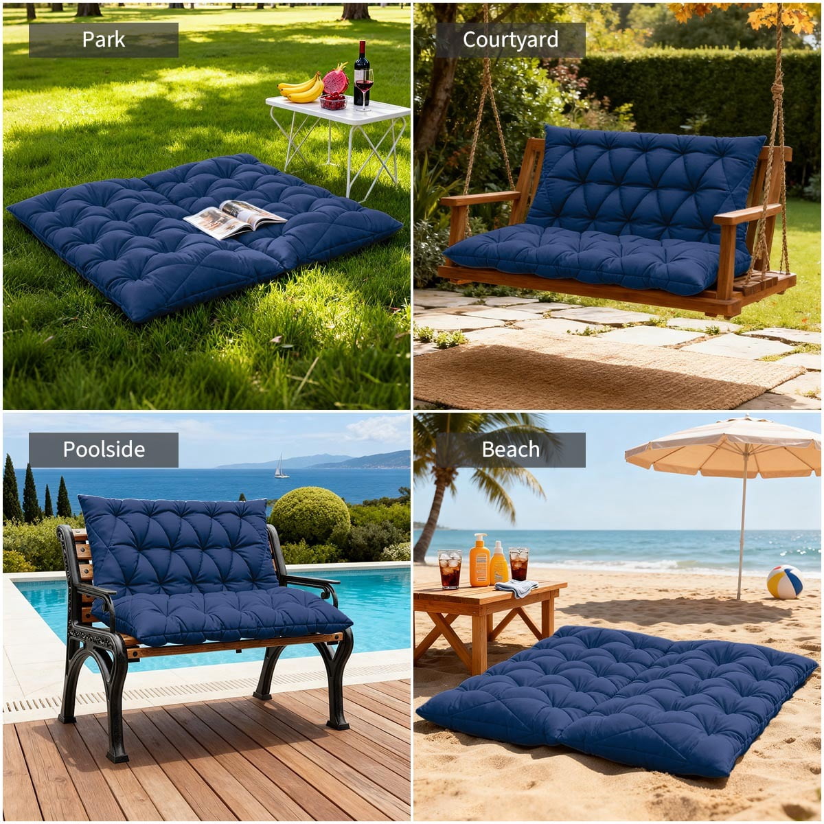 Pakunoda Porch Swing Cushions 60” X 40” X 5”, 2-3 Seater Bench Cushion with Backrest, Waterproof Replacement Outdoor Cushion with Tie, Blue