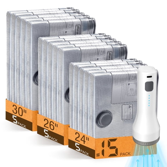 Poit 15 Pack Vacuum Storage Bags, 3 Sizes Space Saver Compression Bags with 5000Pa Rechargeable Cordless Pump for Clothes Bedding Travel Luggage